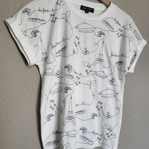 On 12th Women's Stiched Embroidered Tee Shirt  Paris Eiffel Tower Bon Jour M